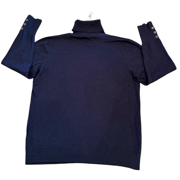 Womens Navy Blue Turtleneck Sweater With Buttoned Cuffs Medium Weight Knit Size - Picture 3 of 8
